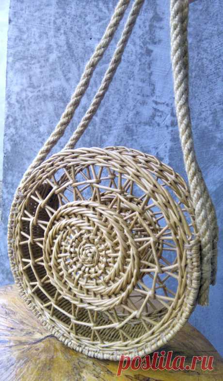 Openwork bag A gift to mom Straw color Wicker bag Round