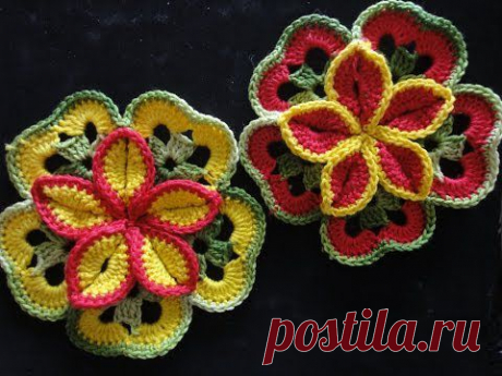 Объёмный цветок из квадратов Volumetric flower of squares Crocheting