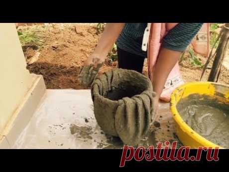 Diy Cement Projects- Cement pot using SOCCER BALL and WINTER HEAD CAP