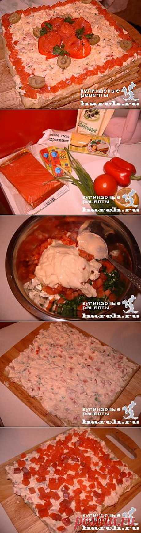 Закусочный слоеный торт с красной рыбой | Харч.ру - рецепты для любителей вкусно поесть