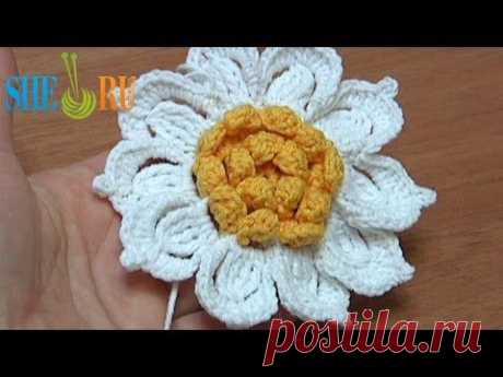 Crochet Flower with Ruffled Center and 10 Petals How-To Tutorial 31 - YouTube