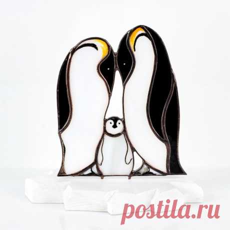Familia de pingüinos en témpano de hielo vidrieras decoración de mesa accesorios de arte de pie plataforma de madera - Etsy Chile