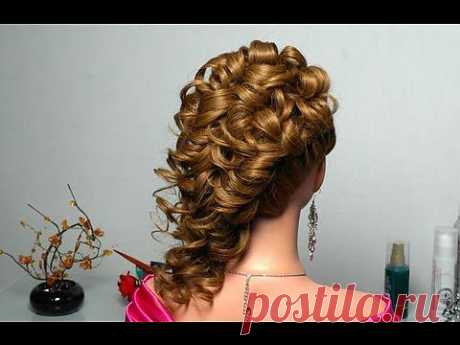 ▶ Праздничная прическа на основе французских кос. Curly prom wedding hairstyle for long hair - YouTube