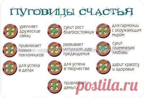 Пришивая пуговицу, можно изменить свою судьбу.

Надо лишь продеть иголку с ниткой в отверстия так, чтобы получился нужный узор одной из букв рунического алфавита. У каждой руны свое значение.

Выберите рисунок, который поможет вам получить то, что вы больше всего хотите в данный момент, вденьте нитку в иголку и пришейте на счастье пуговицу!