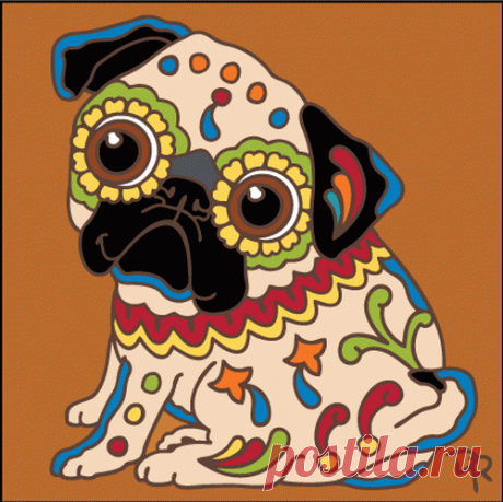 6x6 Tile Pug Popeyed Pup - Hand-N-Hand Designs