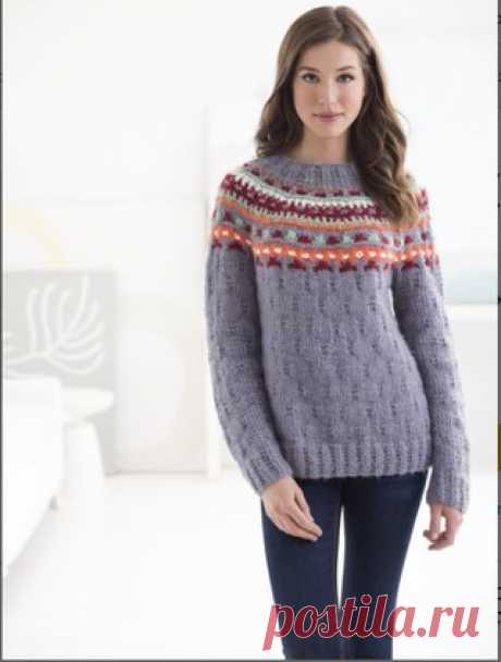 Irina Poludnenko для бренда Lion Brand Yarn создала описание вот такого свитера Claridge Pullover