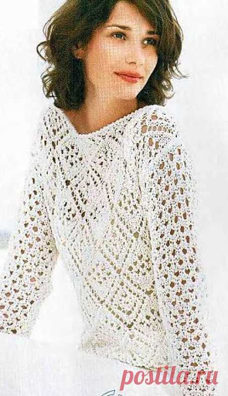 Вязание спицами - ажурный пуловер.