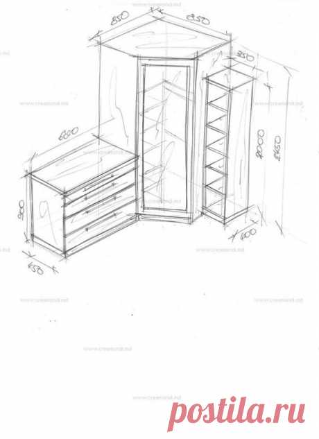 Угловой шкаф в детскую с пеналом. в Молдове. Эскизы и чертежи мебели от Creamondi.