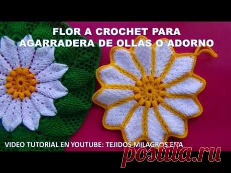 FLOR A CROCHET para Agarraderas de Ollas o Adorno de Cocina  PASO A PASO EN VIDEO TUTORIAL