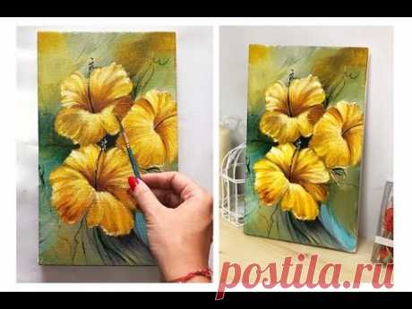 How to draw a flowers painting Acrylic Technique on canvas by Julia Kotenko - YouTube