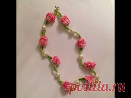 How to crochet beautiful necklace with flowers and pearls