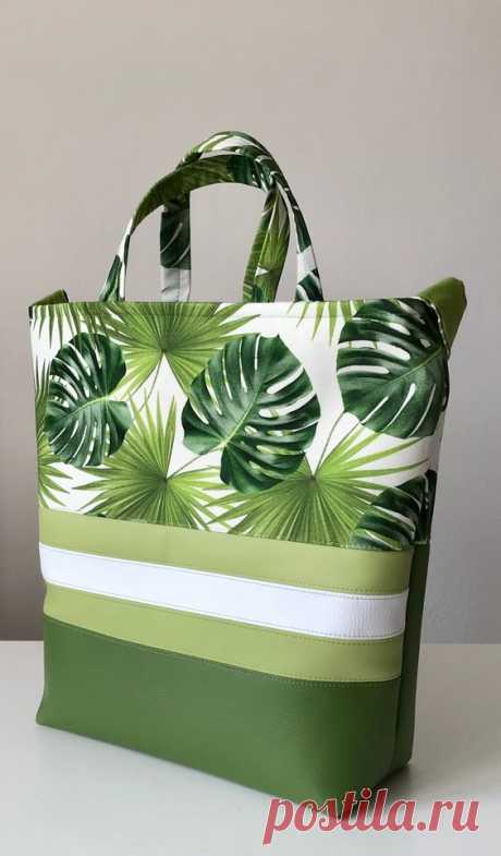 Womans bag, green, white, shoulder bag, leafs