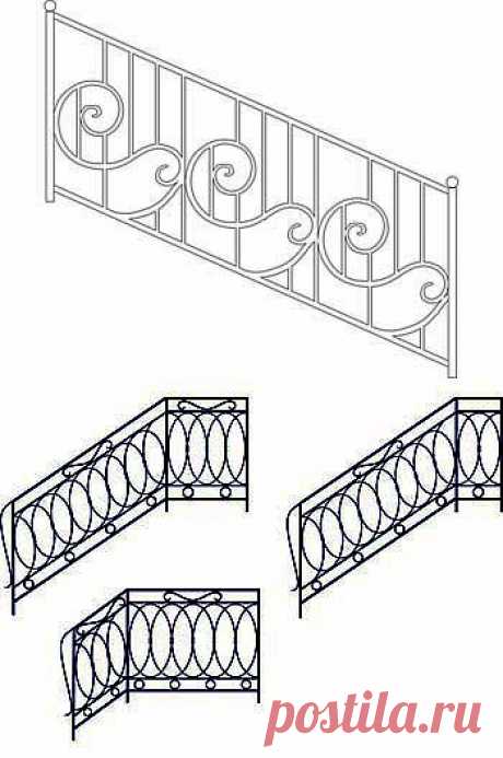 Металлические перила для лестниц. Эскизы и образцы.