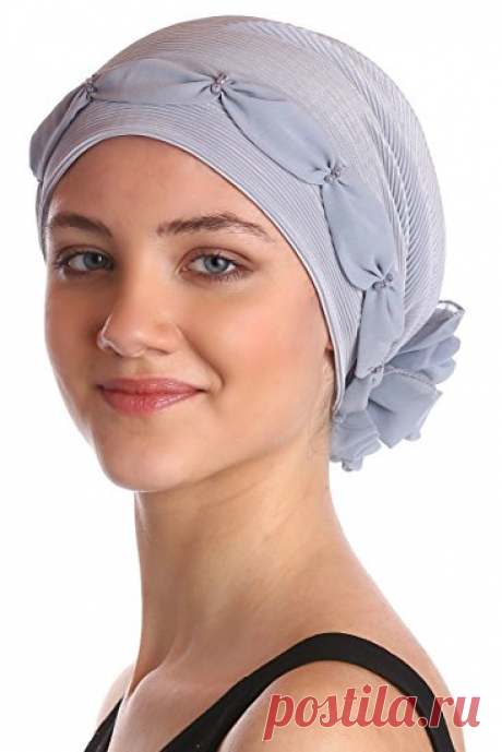 Plissée et perlée Détail Coiffe pour Perte de Cheveux, Cancer, Chimio (Light Grey)