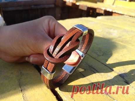 Men's leather bracelet brown leather wrap men's by ... | Leather