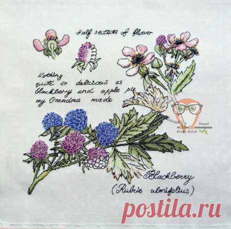 Floral cross stitch Blackberry plant embroidery design download | SmartCrosstitch.com