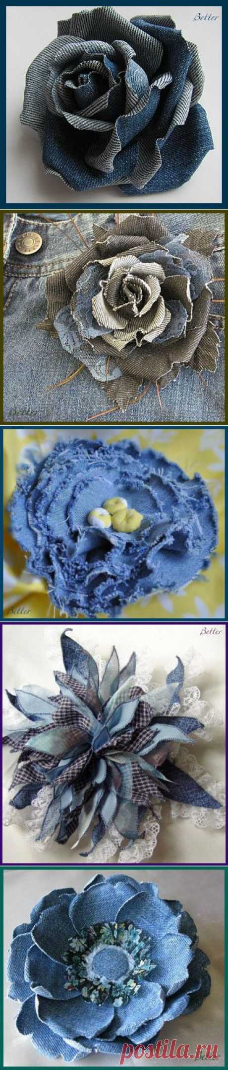 Текстильные фантазии и не только: Розы из джинсовой ткани