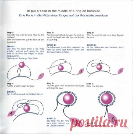 Как вставить бусину в центр кольца   ФРИВОЛИТЕ СХЕМЫ И УРОКИ