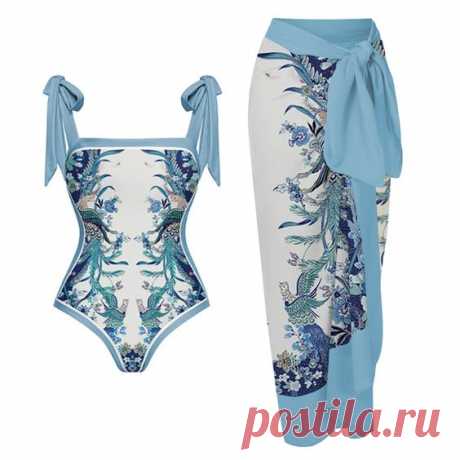 Reversible Tie-shoulder One Piece Swimsuit and Sarong/Skirt Flaxmaker