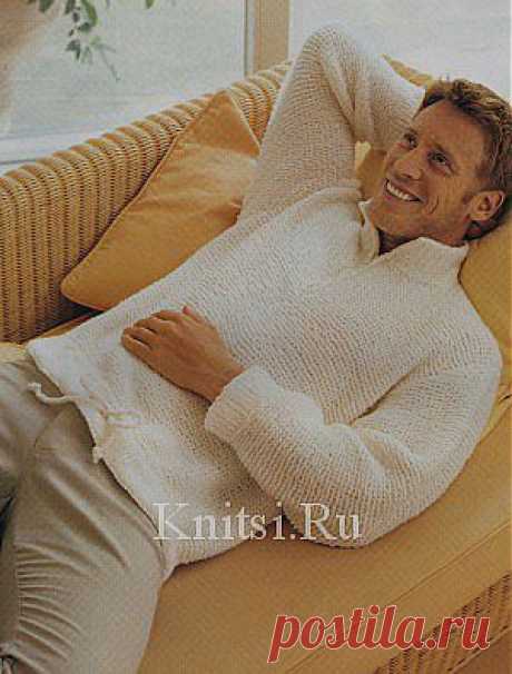 Белый свитер на кулиске. Вязание для мужчин / Свитера / Спицами