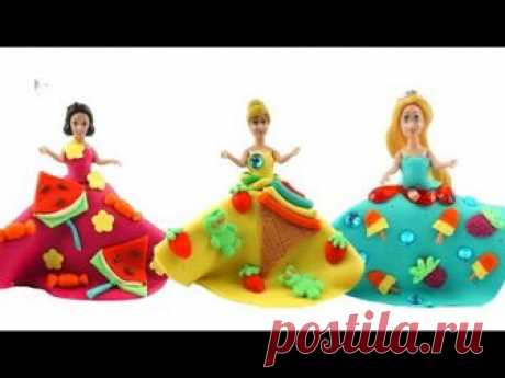 Play Doh Super Sparkle Ice Cream Dresses Making for Disney Princesses Aurora & Snow White , Rapunzel