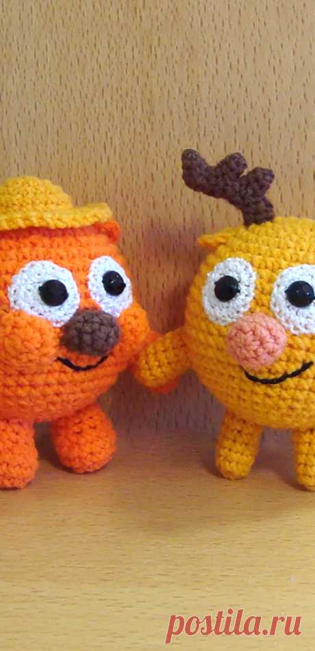 PDF Копатыч и Лосяш крючком. FREE crochet pattern; Аmigurumi animal patterns. Амигуруми схемы и описания на русском. Вязаные игрушки и поделки своими руками #amimore - Смешарики Копатыч и Лосяш, маленький медведь и лось, мишка и олень из мультфильма, малышарики.