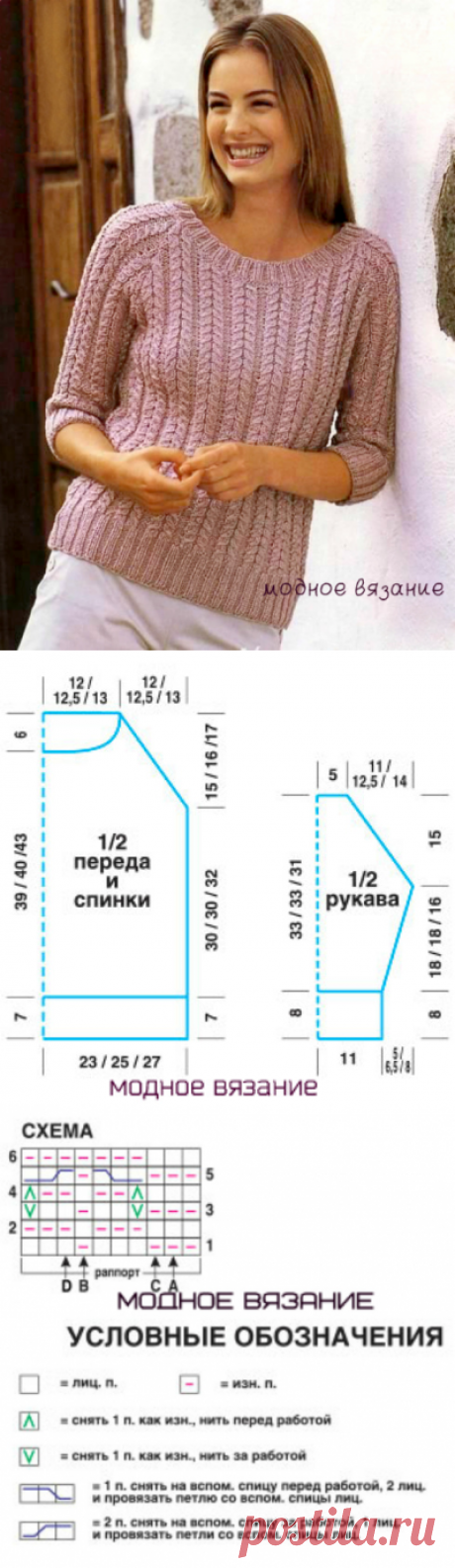 Пуловер рельефными косами - Modnoe Vyazanie ru.com
