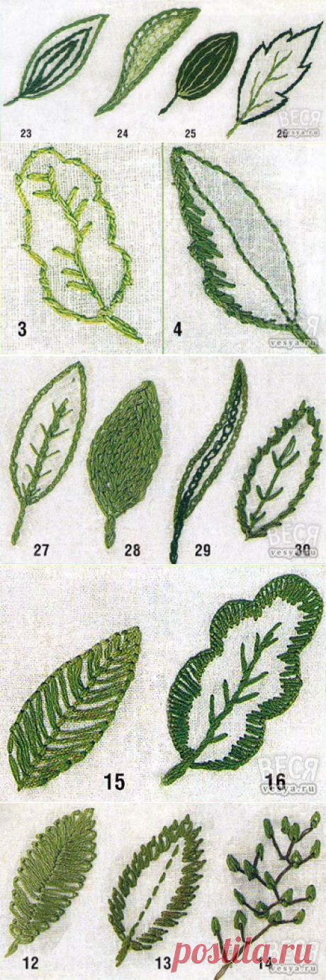 Обзор швов для вышивания листьев