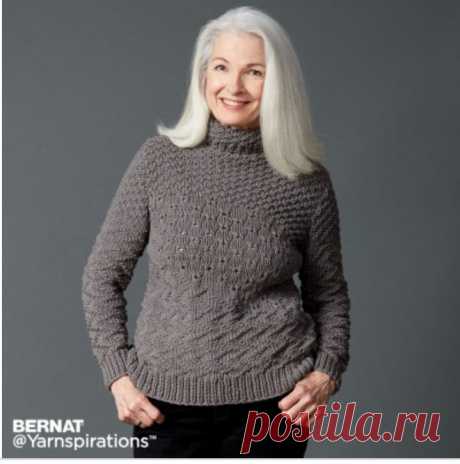 Bernat Texture Mix Knit Tunic Пуловер с теневыми и ажурными узорами.