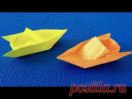 Оригами кораблик для детей. Катер из бумаги. Оригами лодка из бумаги