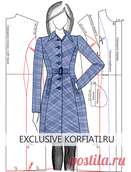 Выкройка пальто в клетку от ШКОЛЫ ШИТЬЯ Анастасии Корфиати