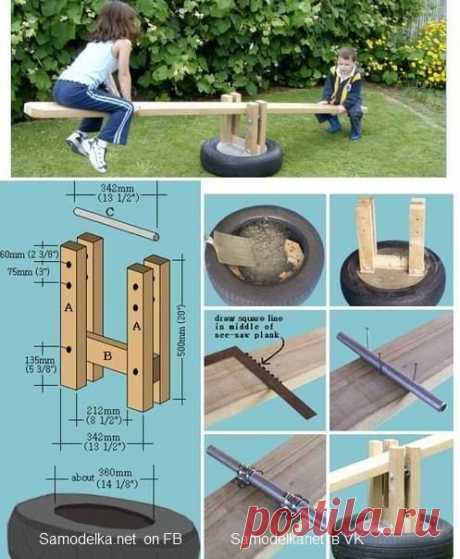 Видел такие &quot;мобильные&quot; заборы, вот еще одно применение идеи - переносная качелька на &quot;фундаменте&quot; из покрышки