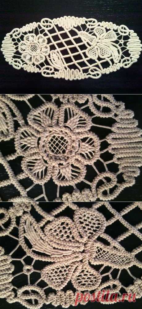 Point Lace Crochet Doily ECRU Beige Altar Floral by ValeriasShop