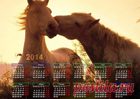 Календарь 2014 - 2 белых лошадки на закате » ШКОЛА ПЛЮС