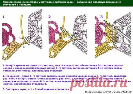 Способы соединения мотивов крючком.