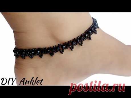 (DIY) Anklet || How To Make Anklet At Home || Black Anket For One Leg || Beaded Anklet