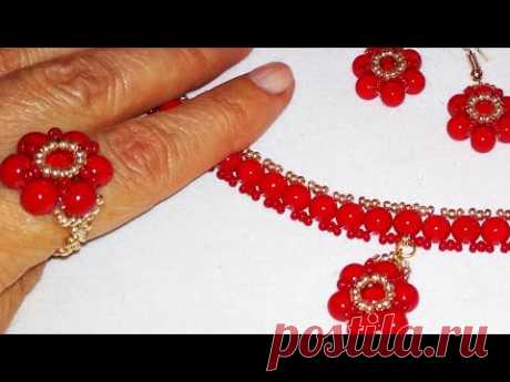 A set of jewelry. Украшения: колье, серьги, кольцо. - YouTube