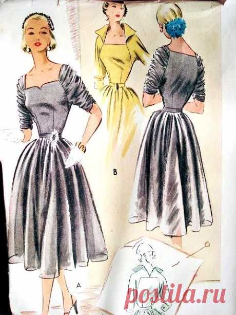 1950s Beautiful Cocktail Party Dress McCALLS 8574 Striking Ruched Sleeves Portrait Neckline Vintage Sewing Pattern