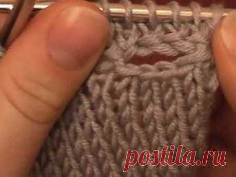 ▶ Knitting one-row button holes - YouTube Как сделать отверстие для пуговиц провязывая один ряд.