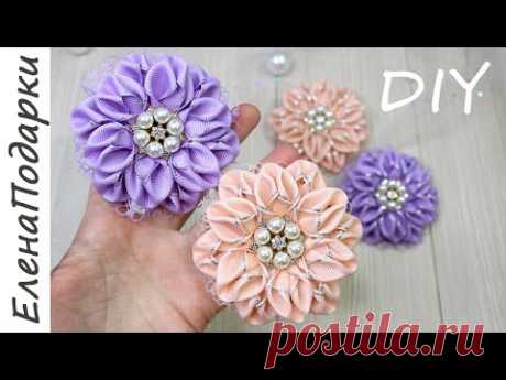 Сделала ЦВЕТОК ИЗ ЛЕНТ на праздник 🌸 мастер-класс ElenaPodarki 🌸 FLOR DIY