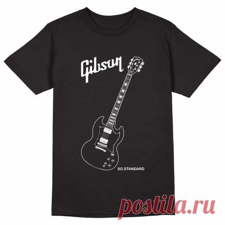 Мужская футболка «Gibson SG Standard. Гитара. Guitar. Гибсон. Rock.» цвет черный - дизайнер принта Kaplio