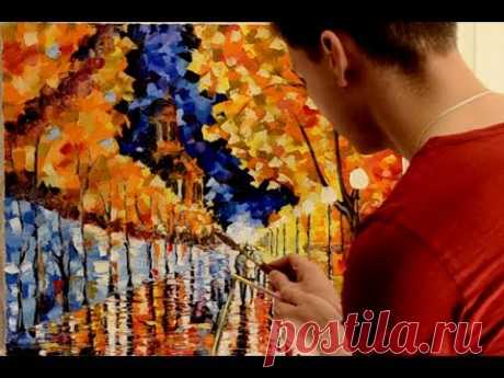 Живопись. Живопись мастихином 2014 . пишем картину в стиле Leondi Afremov painting - YouTube