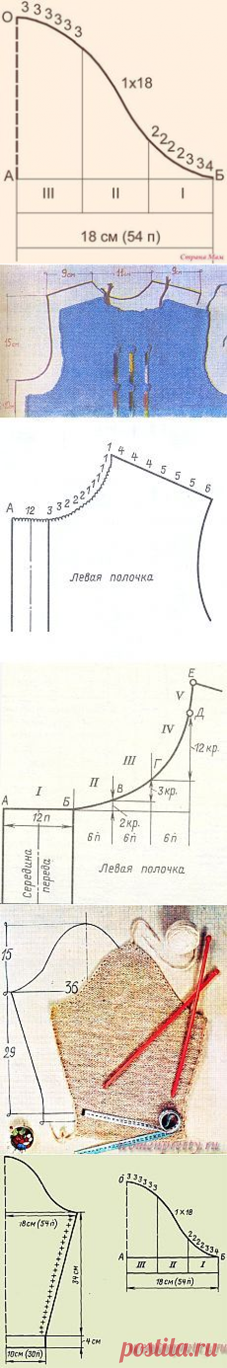 (25) Вязание спицами проймы и горловины. Расчет кривых линий | knitting