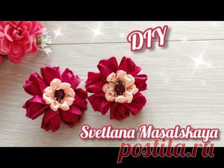 Бантики цветы из атласной ленты.Satin ribbon flower bows