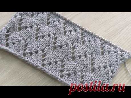 Красивый ажурный узор. Вязание спицами. Openwork knitting pattern.