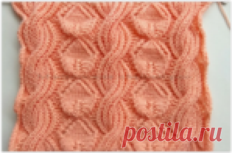 Нежный узор с листиками и жгутами из английской резинки - схема вязания спицами