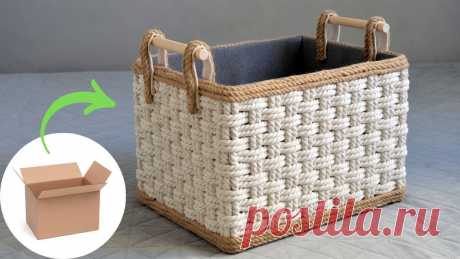 Rope Storage Basket DIY / Корзина для хранения из джута In this video I show how to make Rope Basket from Cardboard Box. In the tutorial I use: - cardboard box- cotton cord- burlap- fabric for linning the basket- ...