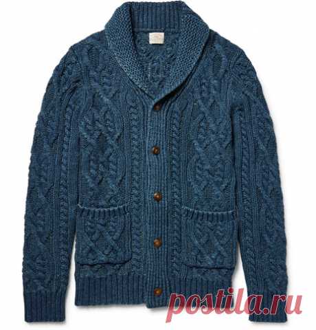 Faherty - Shawl-Collar Indigo-Dyed Cable-Knit Cotton Cardigan