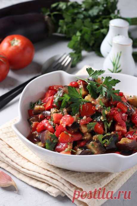 Тёплый салат из баклажанов с помидорами рецепт с фото пошагово