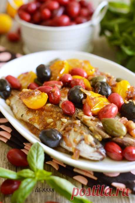 Рыба запеченная с маслинами. кизилом и кедровыми орешками. рецепт с фотографиями